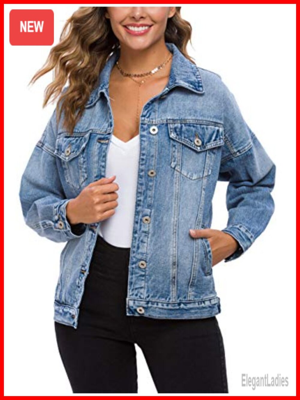Women's Oversized Boyfriend Denim Jacket Vintage Washed Trucker Style Cotton